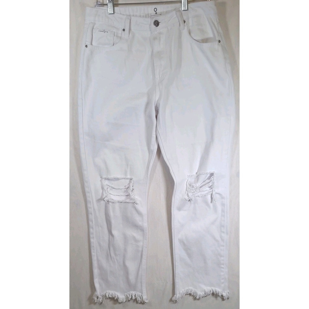 Women's Insane Gene Los Angeles White‎ Ripped Straight Leg Cotton Jeans Sz 9/28